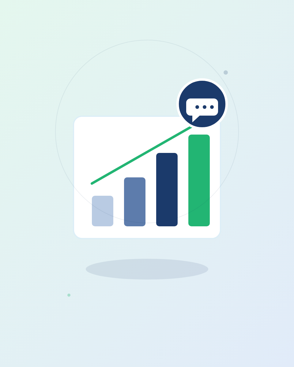 Reporting and support icon - performance chart with support chat bubble
